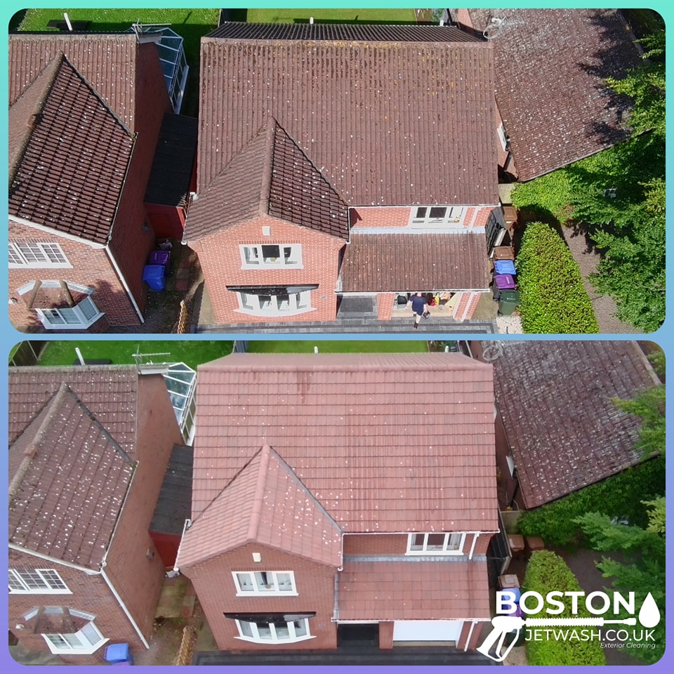 roof clean aerial shot A freshly-cleaned Patio by Boston Jetwash.