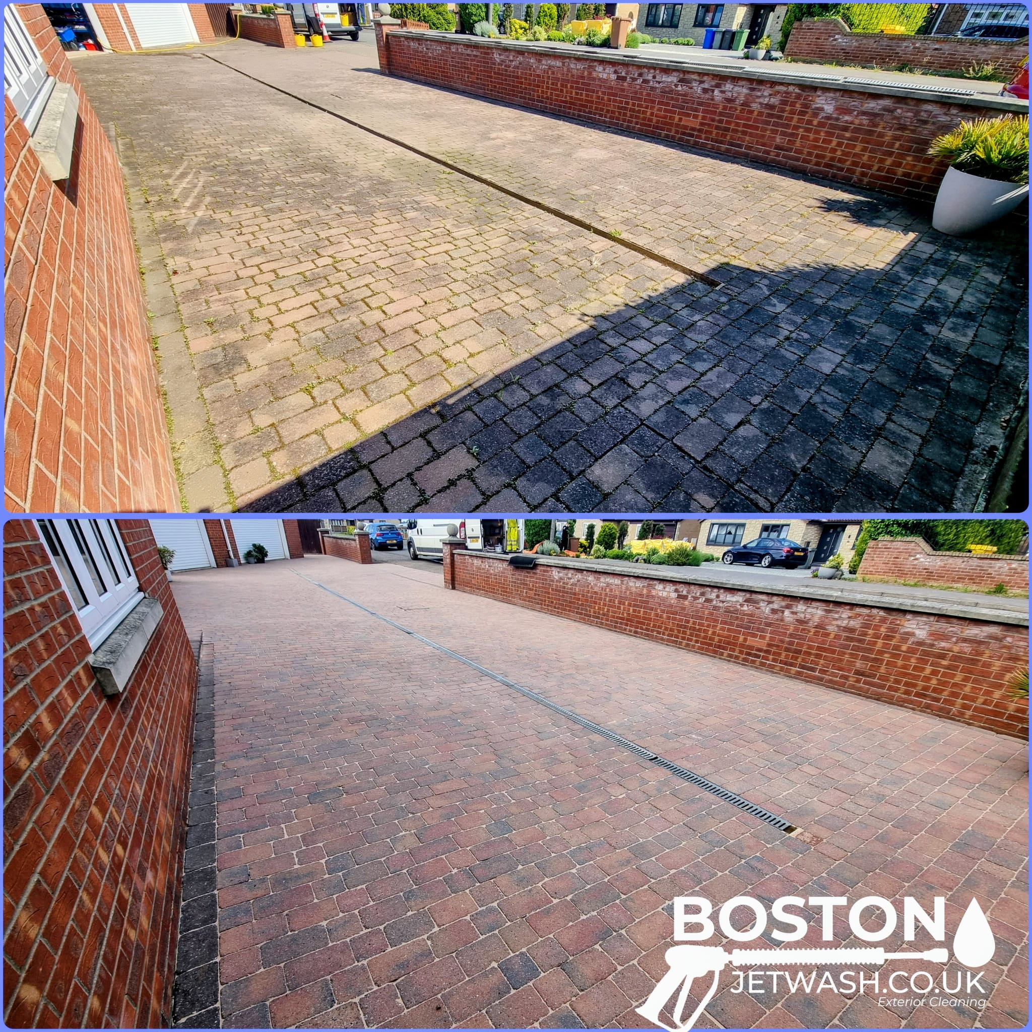 A block paving driveway cleaned by Boston Jet Wash.