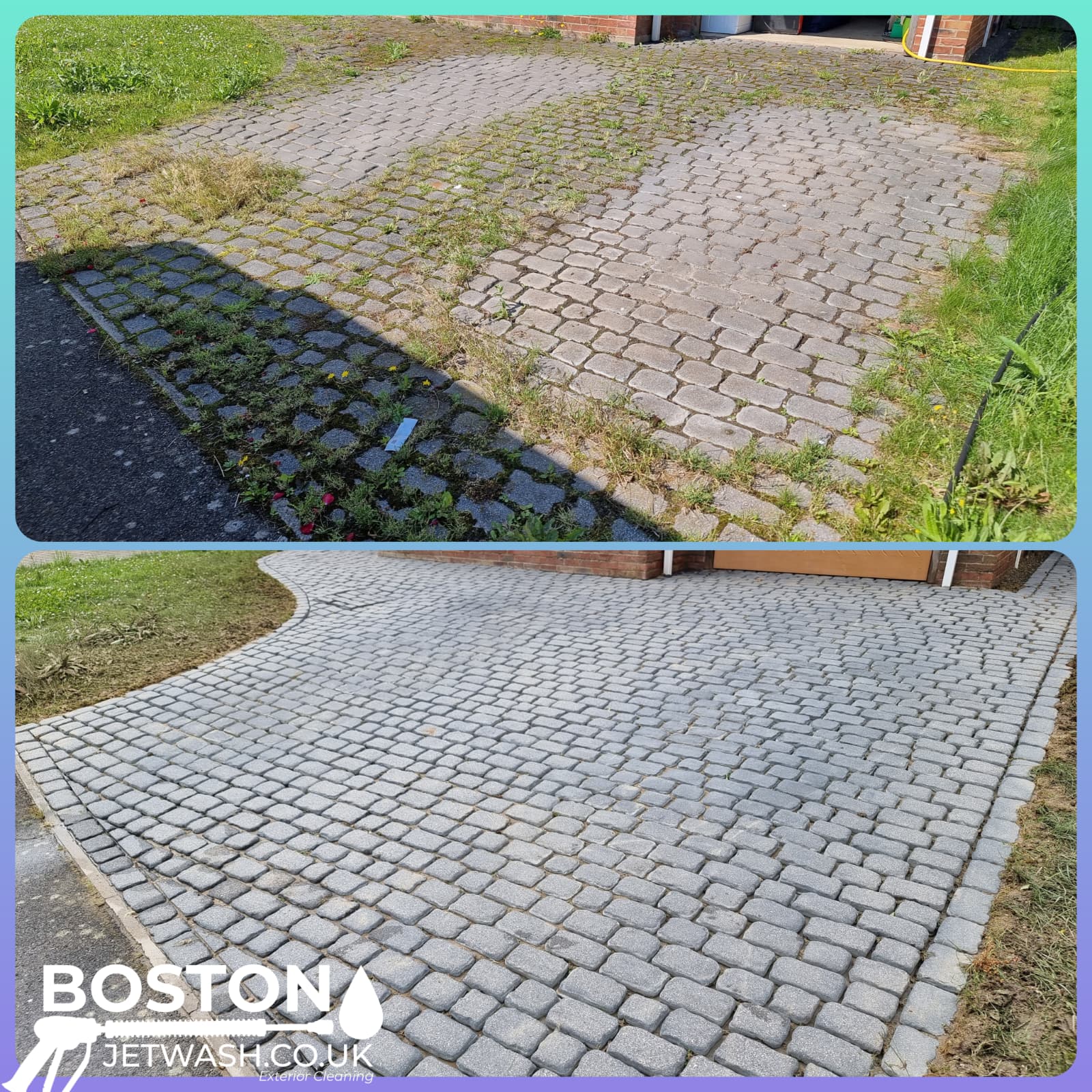 Decorative Driveway cleaning, before and after by Boston jet Wash.