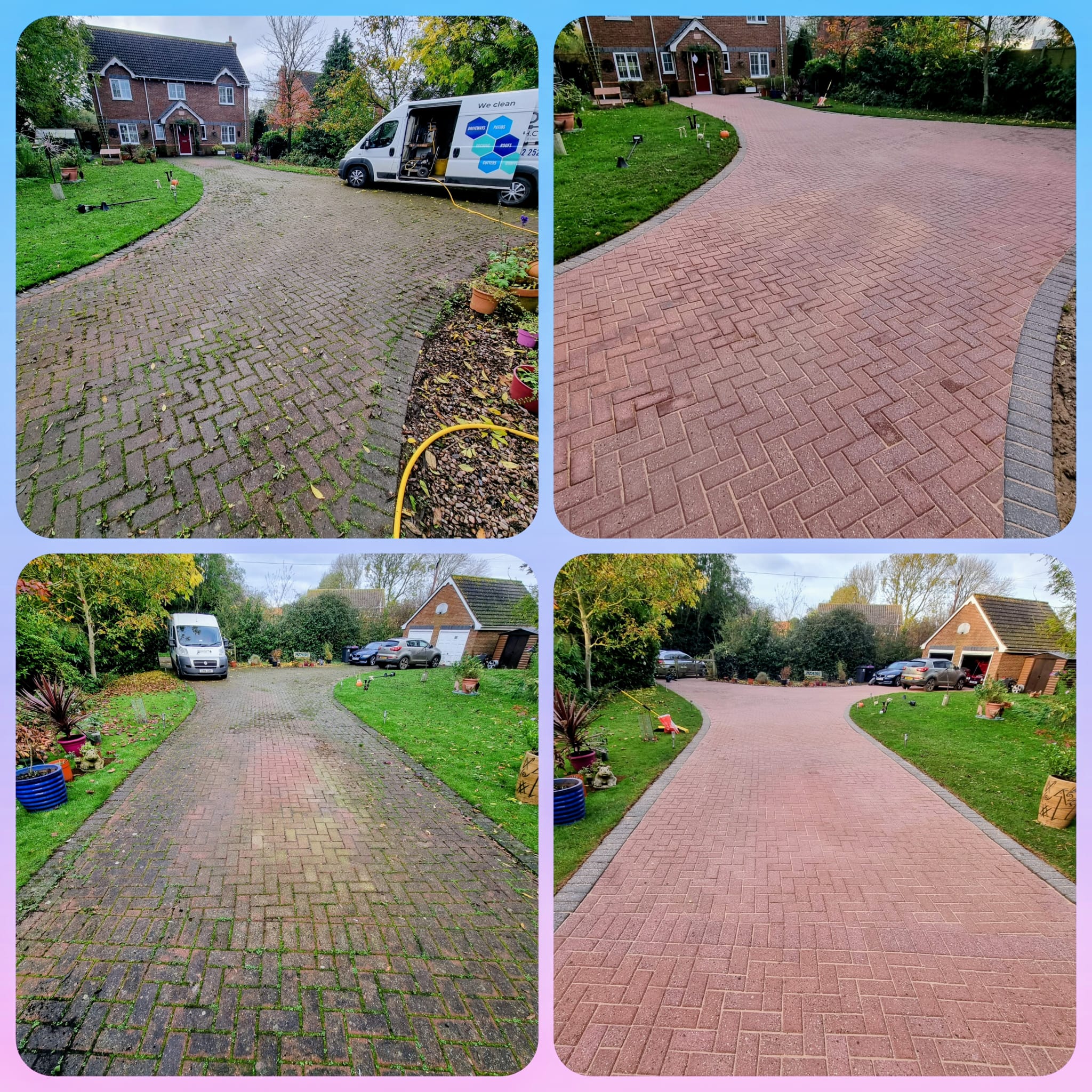 Block paving driveway cleaning, before and after by Boston Jet Wash.